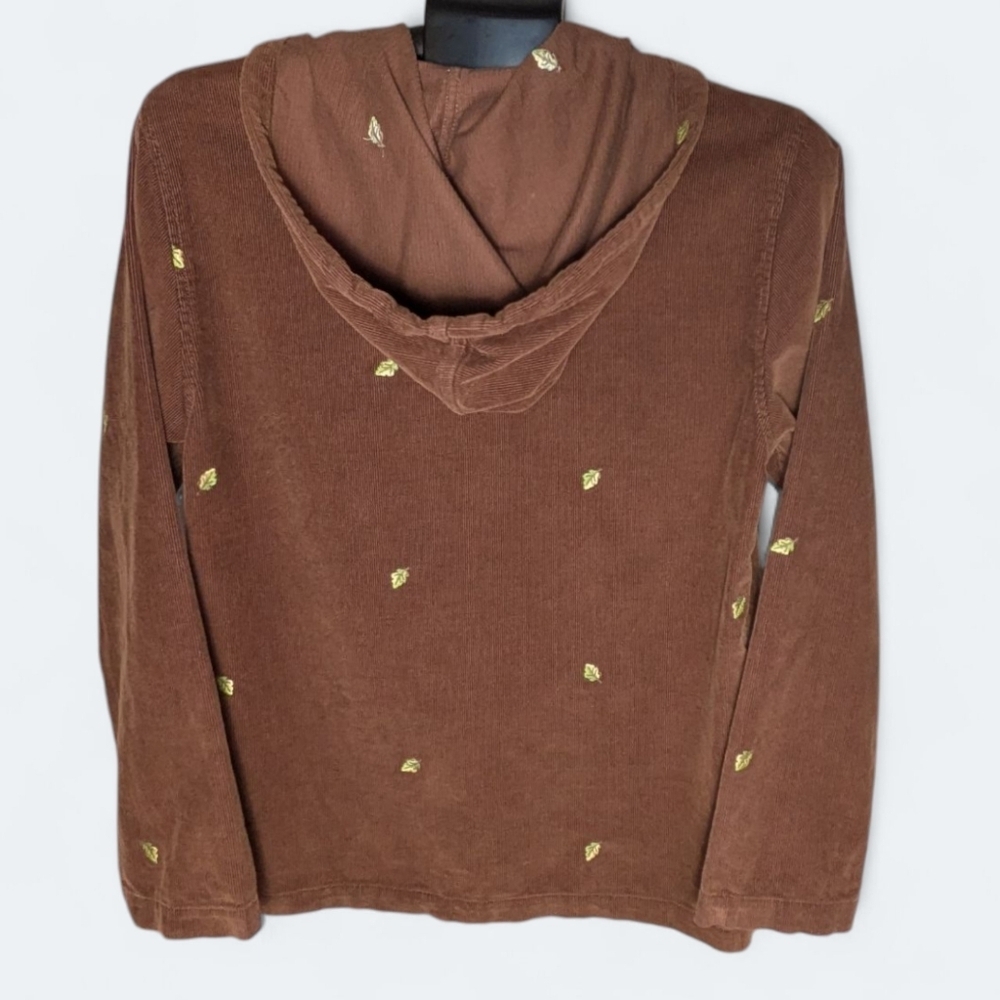 Vintage Corduroy Button Up Hoodie Casablanca Sport Brown 90s Leaf Embroidery - Picture 5 of 13
